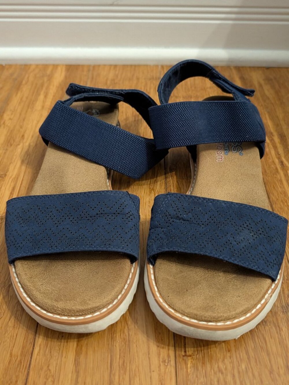Bobs by Skechers, Desert Kiss Low wedge sandal in Slate Blue 6.5
